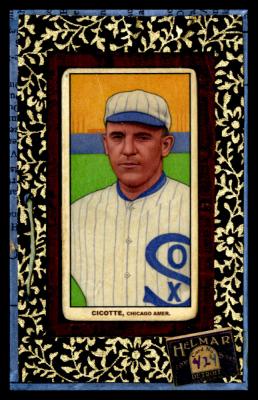 Picture, Helmar Brewing, T206-Helmar Card # 424, Eddie Cicotte, Chest up, blue fence, Chicago White Sox